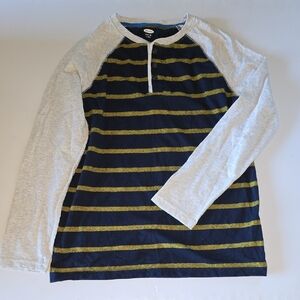 Old Navy Boys Navy, Gray & Yellow Long Sleeved Tee With 3 Buttons On Chest XL
